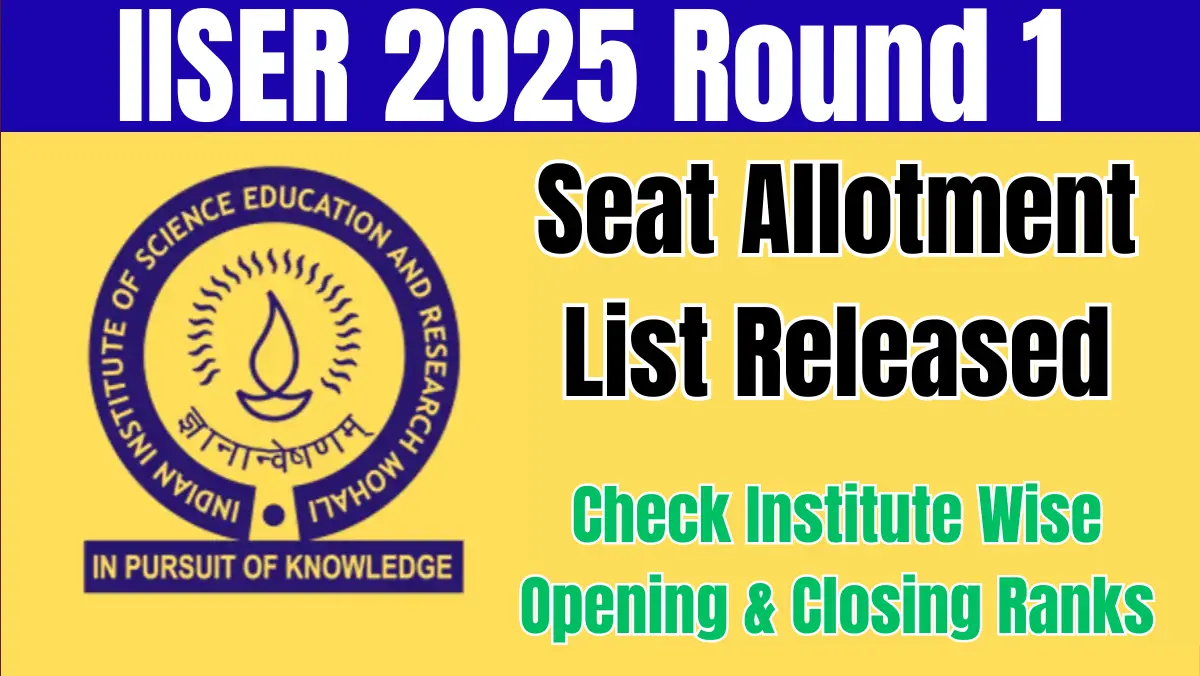 IISER 2025 Round 1 Seat Allotment List