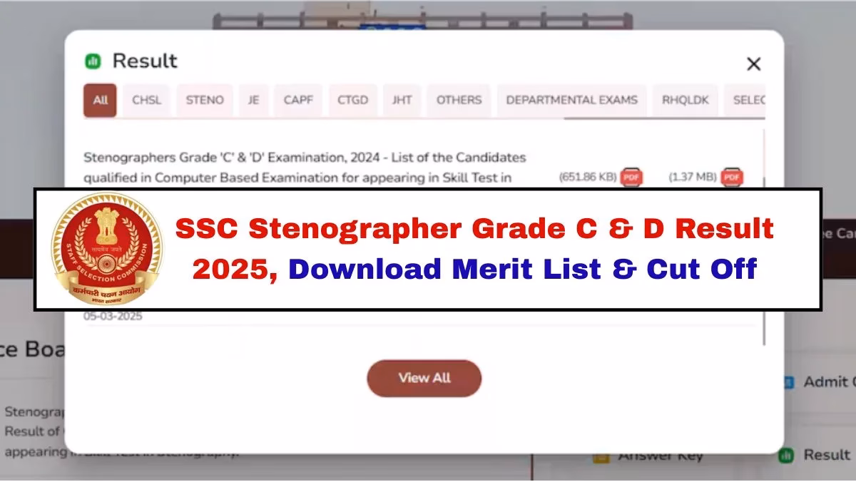 SSC Stenographer Grade C & D Result 2025